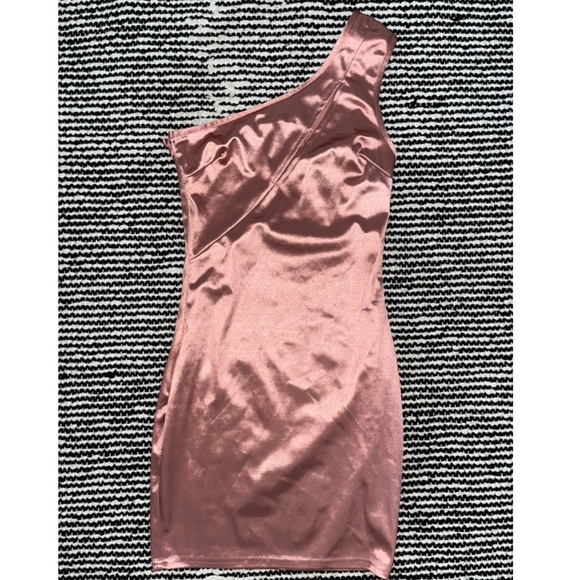 Pink satin one shoulder dress with open detail - Picture 1 of 3